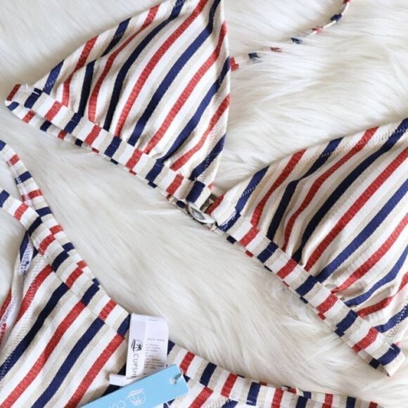 NWT Bikini Set Size Medium White Red Blue Gold Stripe Print Bathing Suit Pool - Picture 3 of 9